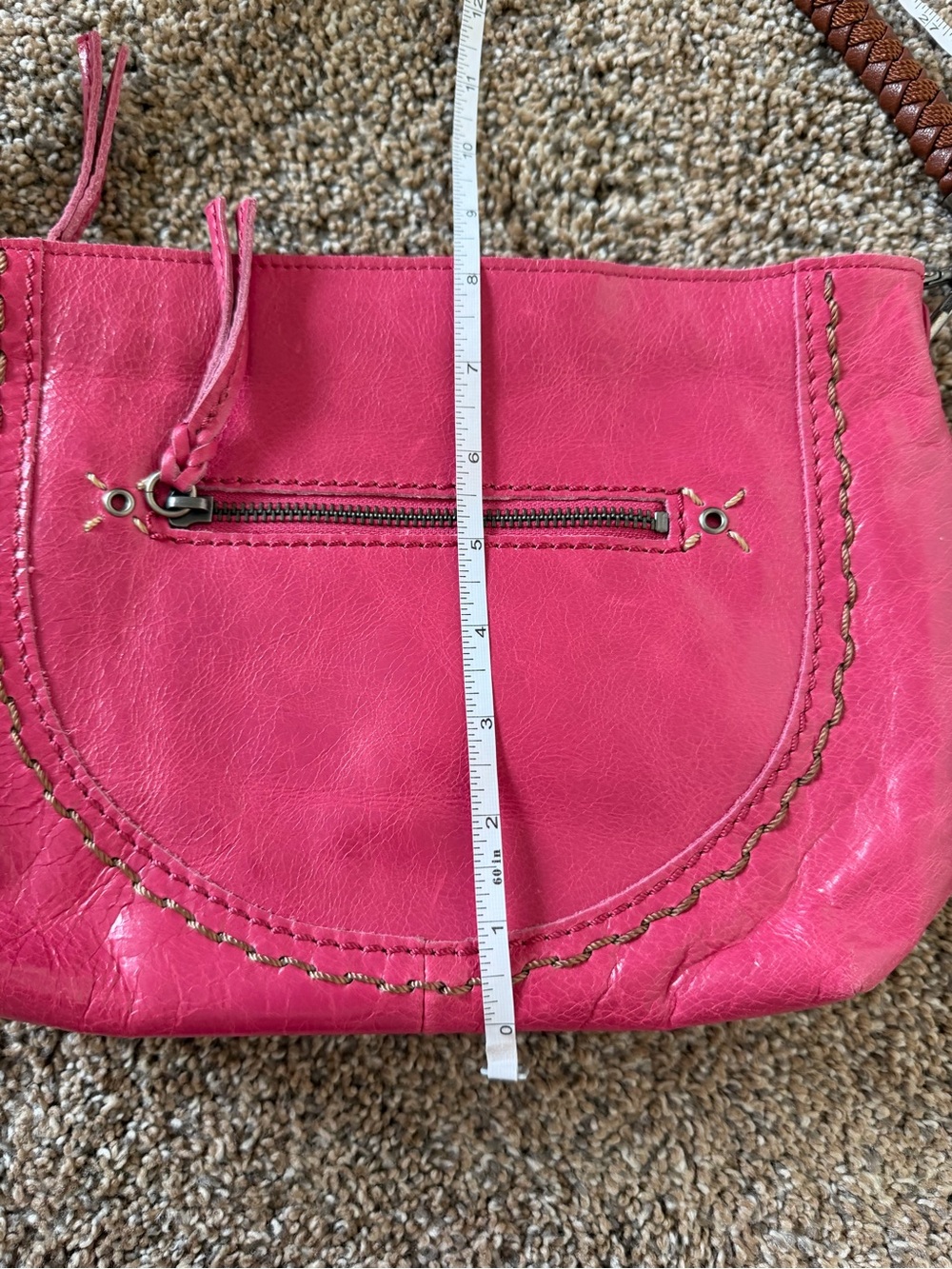 THE SAK Bright Pink Leather Woven Strap Hobo Shoulder Bag - Picture 11 of 11